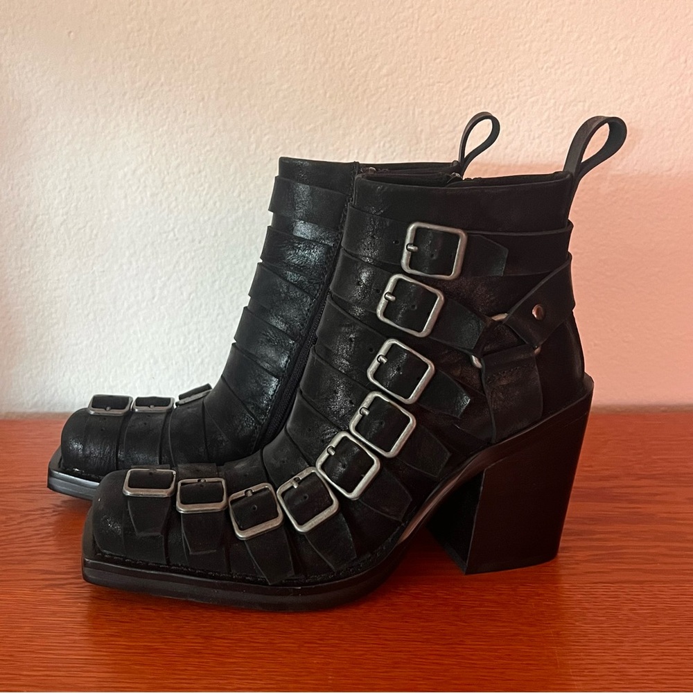 Free People Jeffrey Campbell Nothing But Buckles Boot Black Distressed Leather